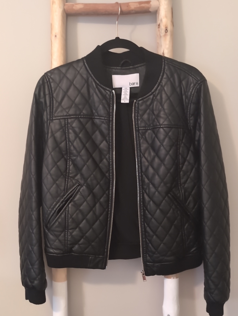 Bar III Quilted Leather Bomber Jacket